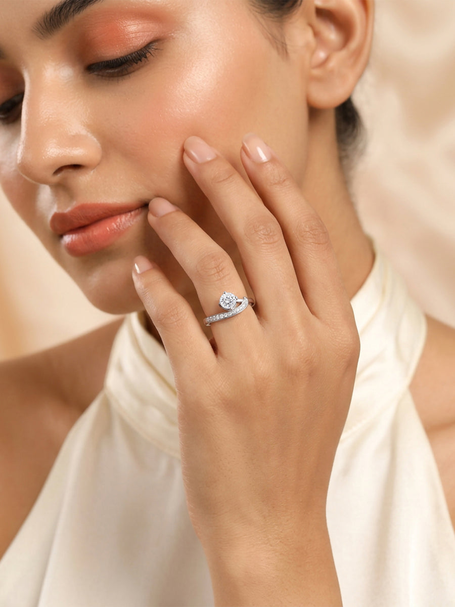 Graceful Wave American Diamond Silver Adjustable Ring