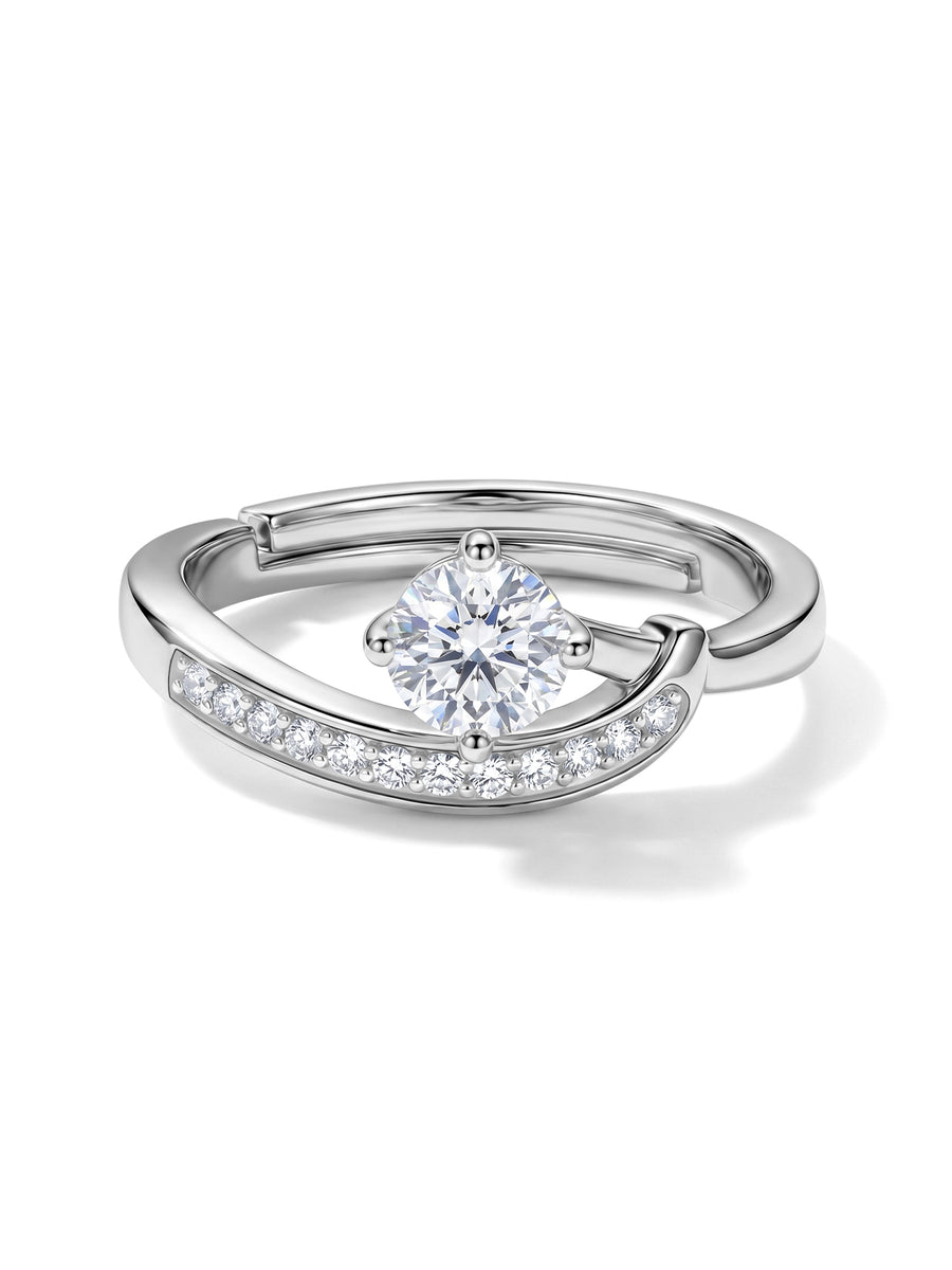 Graceful Wave American Diamond Silver Adjustable Ring