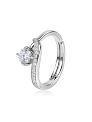 Graceful Wave American Diamond Silver Adjustable Ring