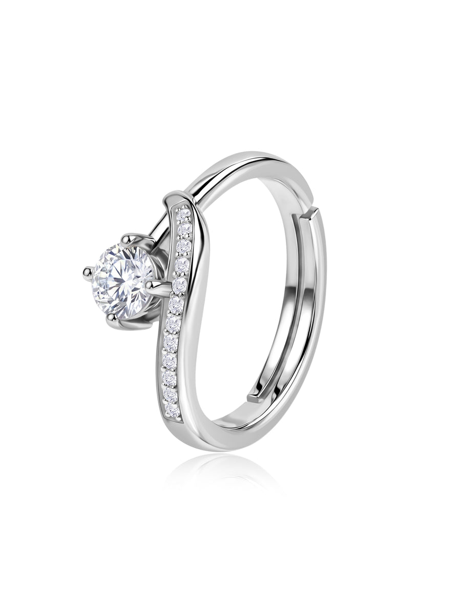 Graceful Wave American Diamond Silver Adjustable Ring