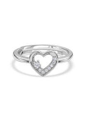 Open Heart American Diamond Silver Adjustable Ring