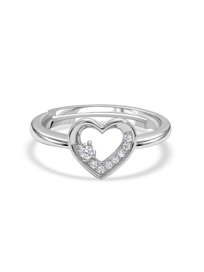 American Diamond Heart Silver Ring in 925 Sterling Silver - BIS Hallmarked