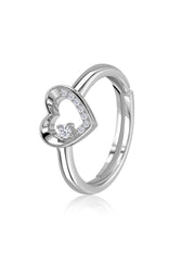 Open Heart American Diamond Silver Adjustable Ring