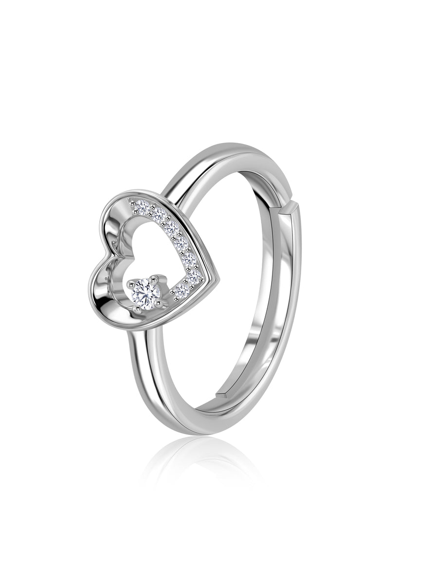 Open Heart American Diamond Silver Adjustable Ring