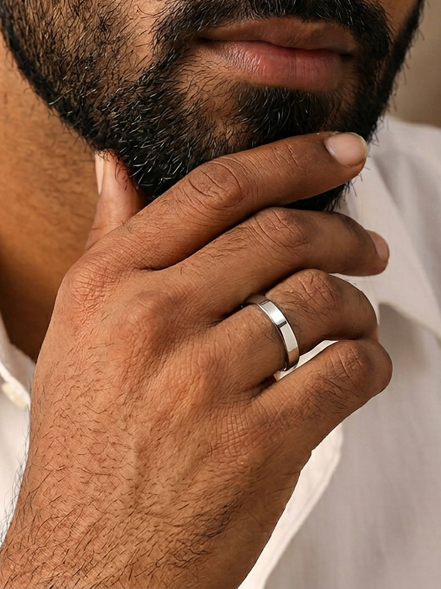 Classic Polished Silver Adjustable Band Ring For Men