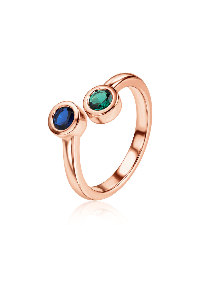 Twin Gem Rose Gold Plated Adjustable Ring