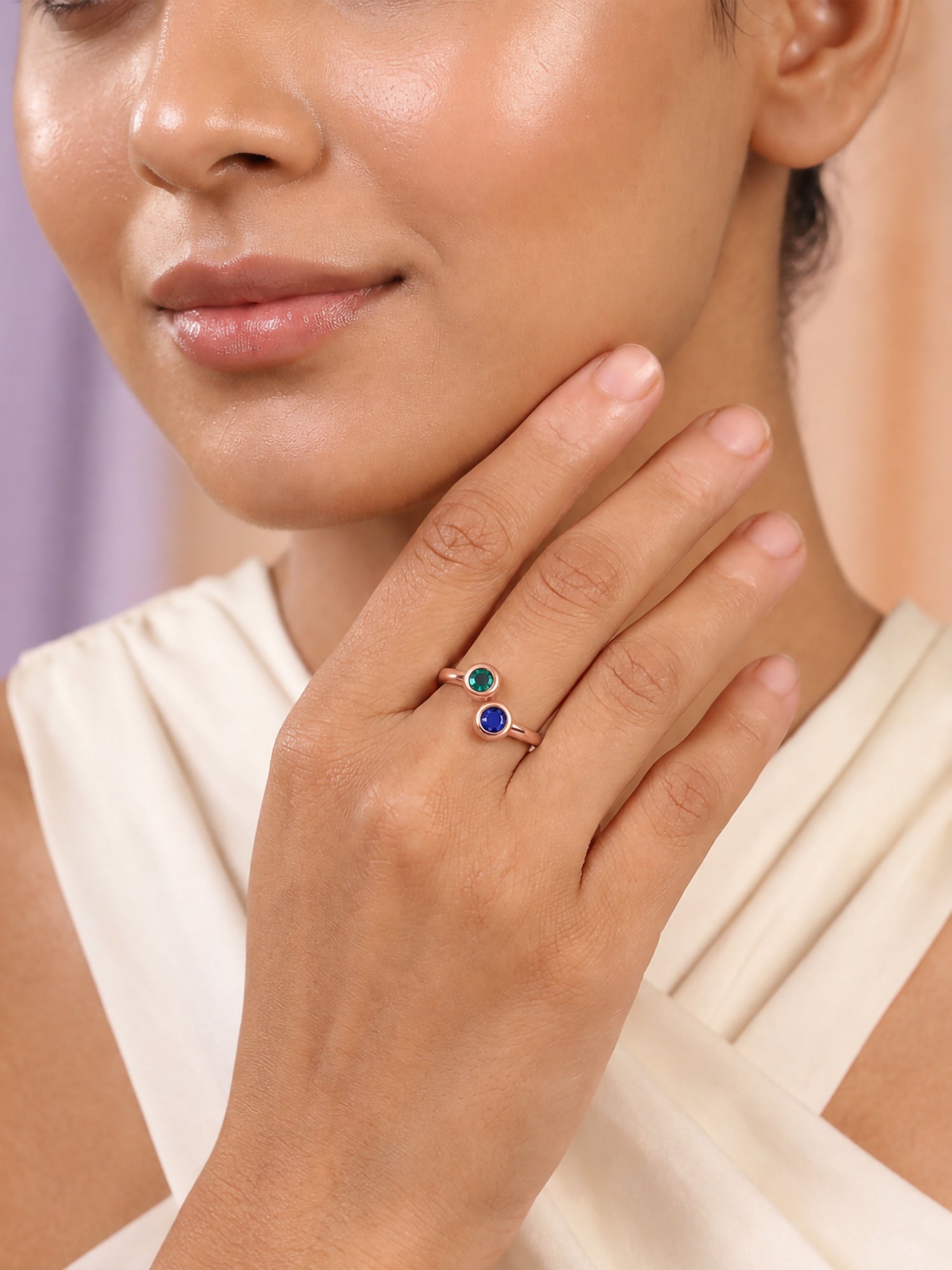 Twin Gem Rose Gold Plated Adjustable Ring