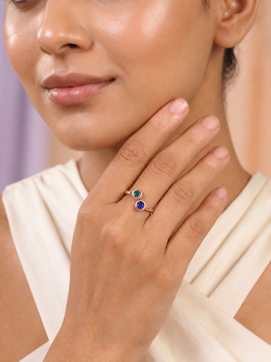 Twin Gem Rose Gold Plated Adjustable Ring