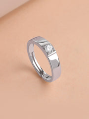 Bold Spark American Diamond Silver Adjustable Ring For Men