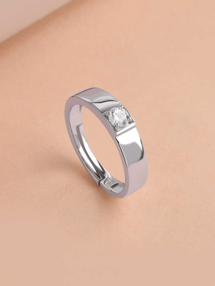 Bold Spark American Diamond Silver Adjustable Ring For Men