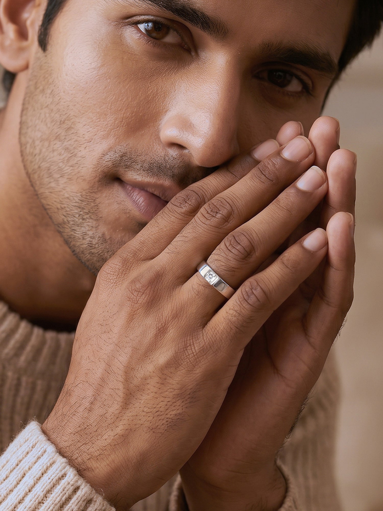 Bold Spark American Diamond Silver Adjustable Ring For Men
