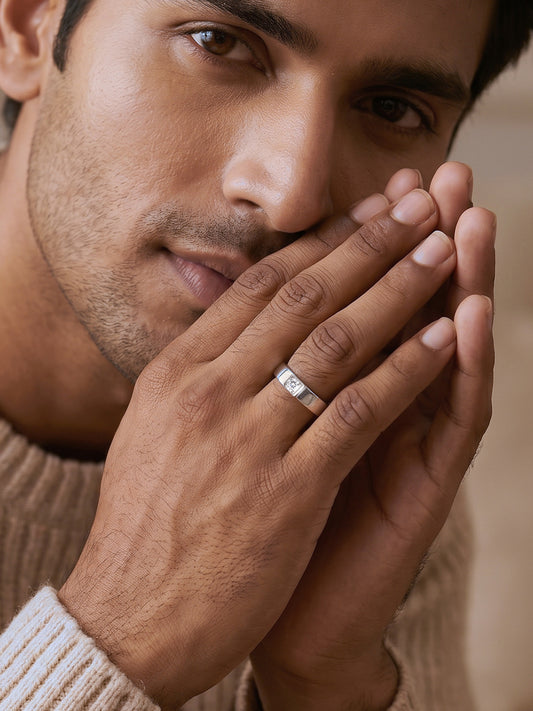 Bold Spark American Diamond Silver Adjustable Ring For Men