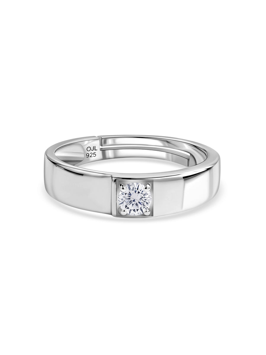 Bold Spark American Diamond Silver Adjustable Ring For Men