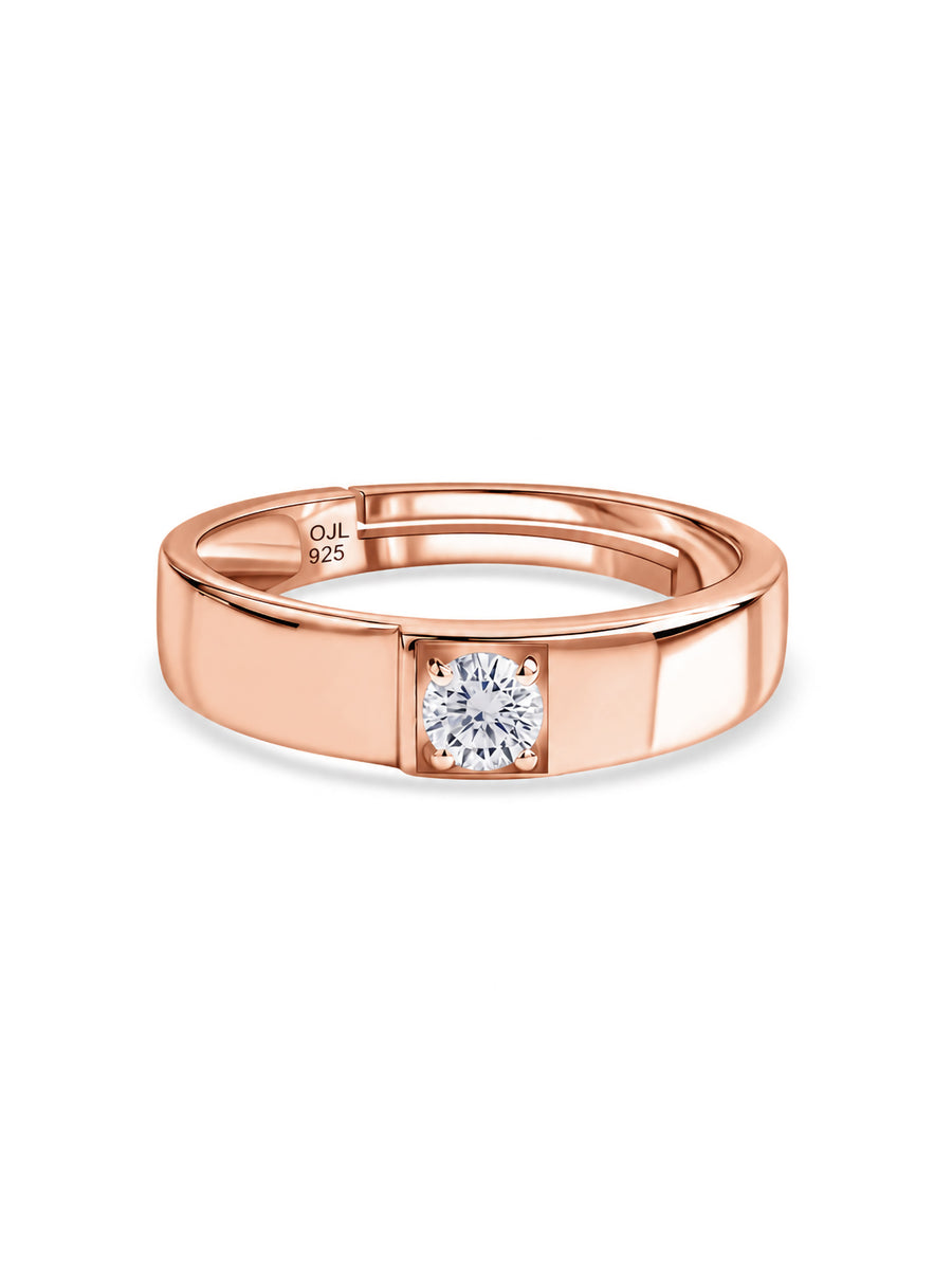 American Diamond Rose Gold Plated Adjustable Ring For Men