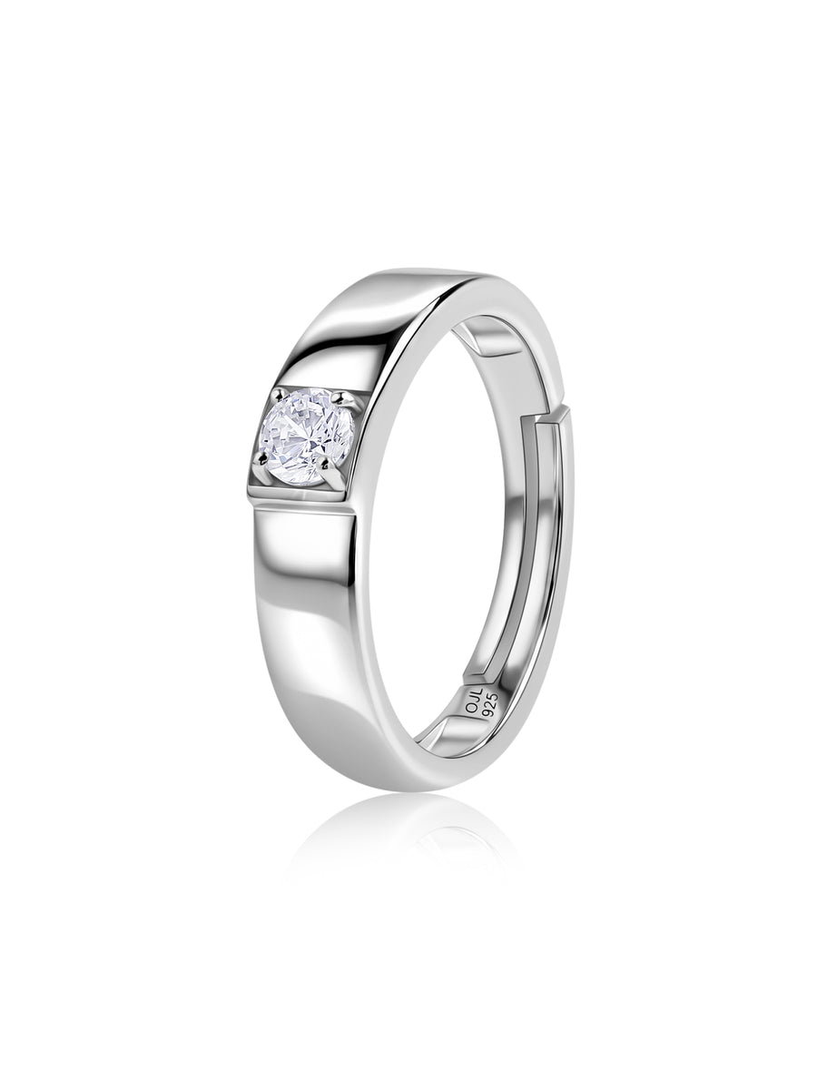 Bold Spark American Diamond Silver Adjustable Ring For Men