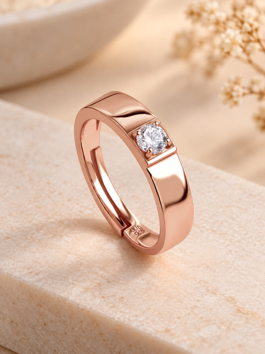 American Diamond Rose Gold Plated Adjustable Ring For Men