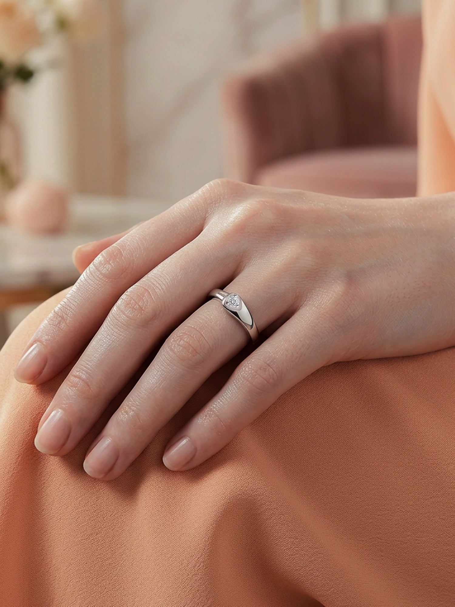 Minimal Glow American Diamond Silver Adjustable Ring