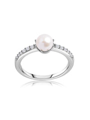Minimal Pearl Spark Silver Ring
