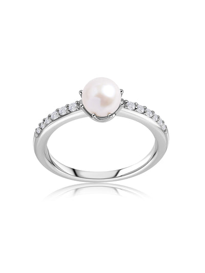 Minimal Pearl Spark Silver Ring