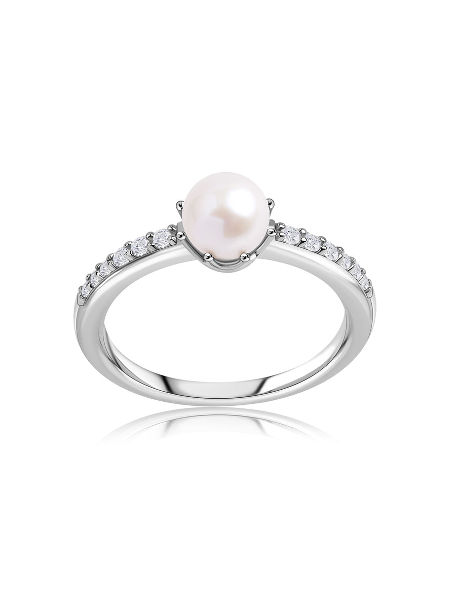 Minimal Pearl Spark Silver Ring
