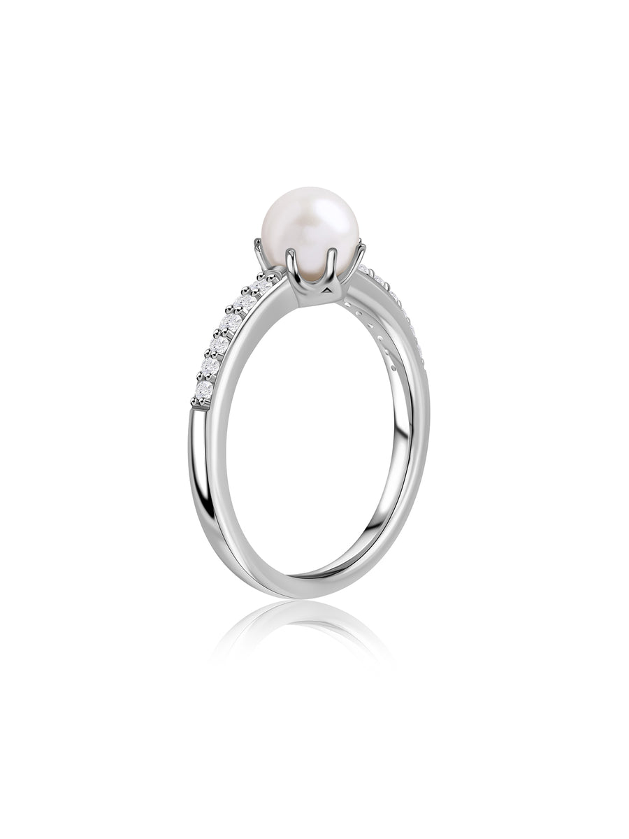 Minimal Pearl Spark Silver Ring