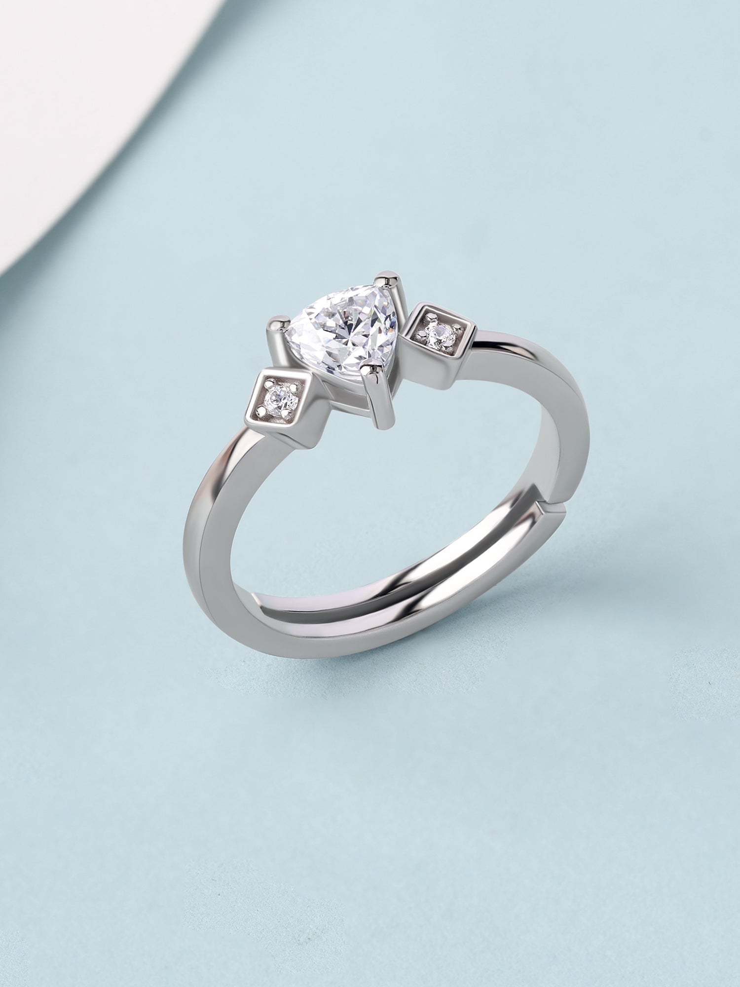 Trillion American Diamond Silver Adjustable Ring for Women