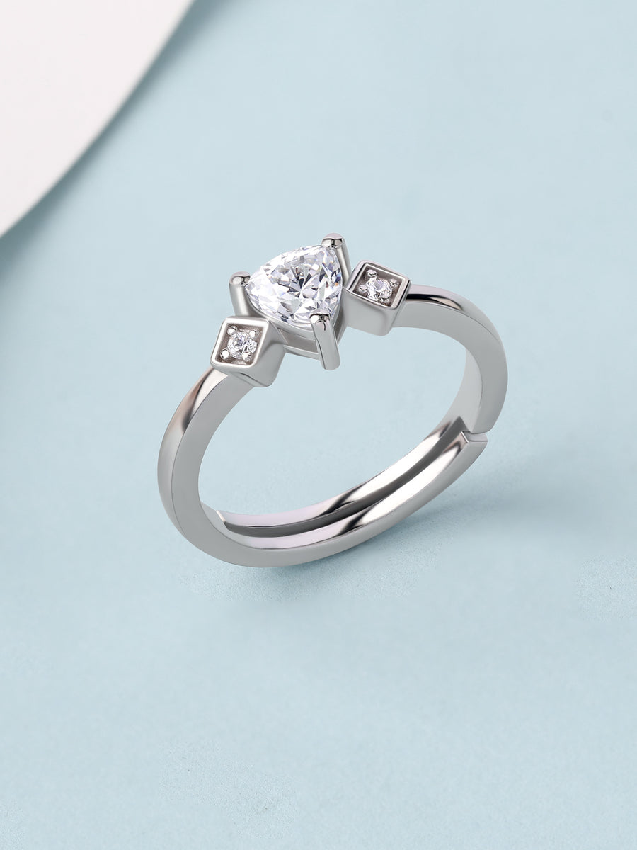 Trillion American Diamond Silver Adjustable Ring for Women