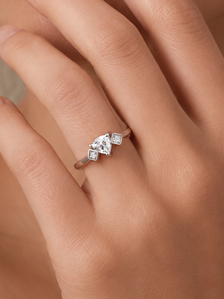 Trillion American Diamond Silver Adjustable Ring for Women