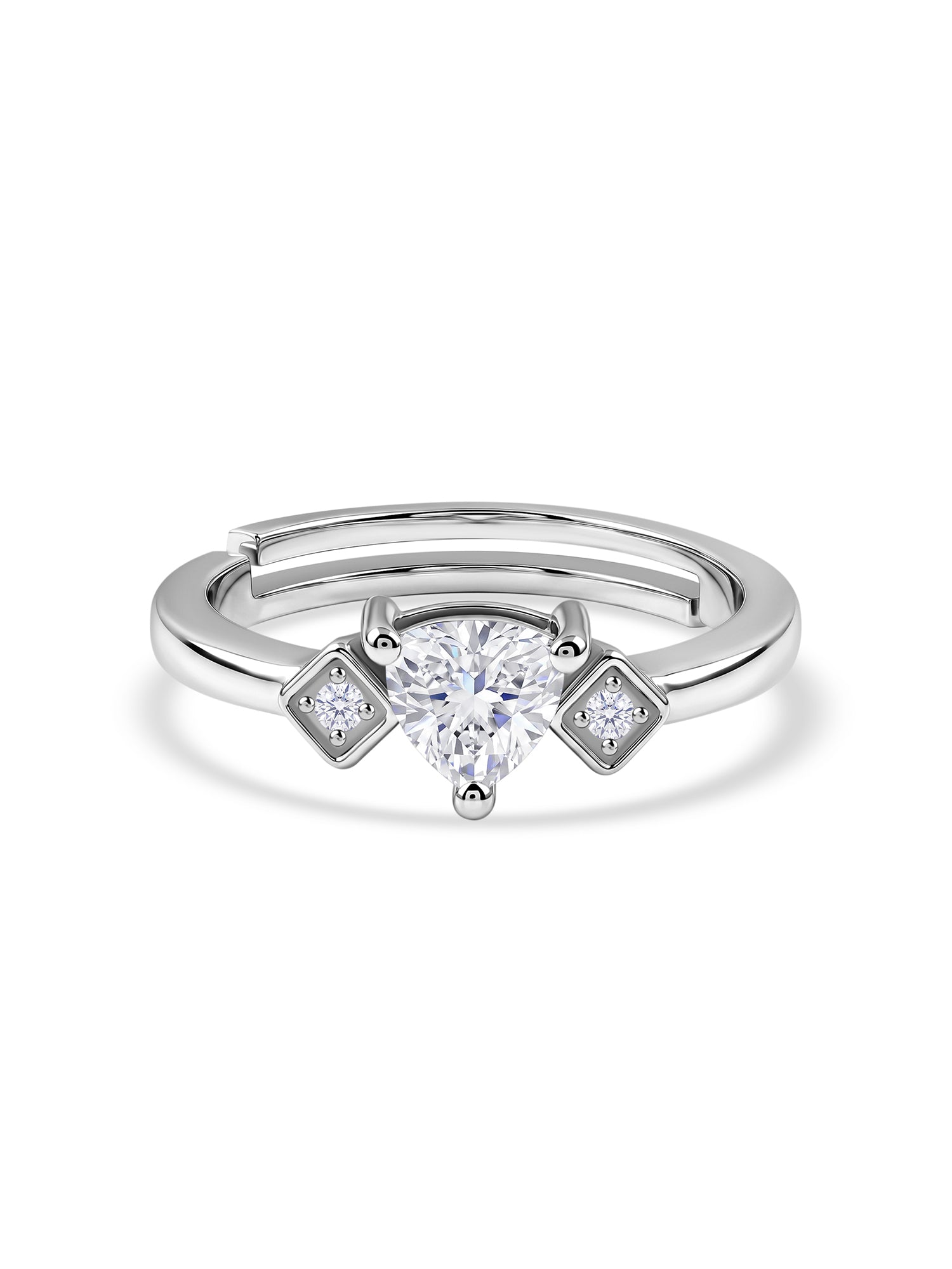 Trillion American Diamond Silver Adjustable Ring for Women