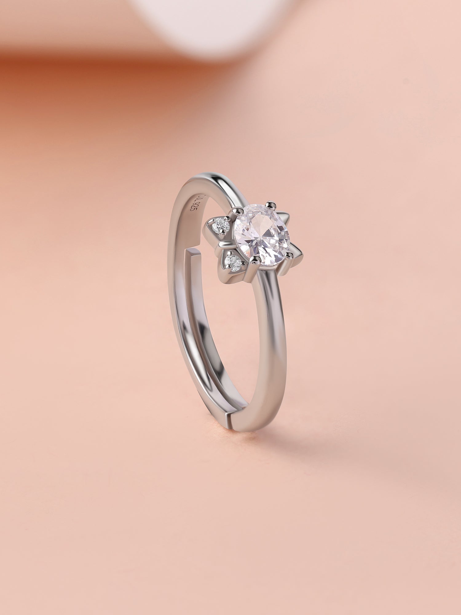 Kitten American Diamond Silver Adjustable Ring for Women