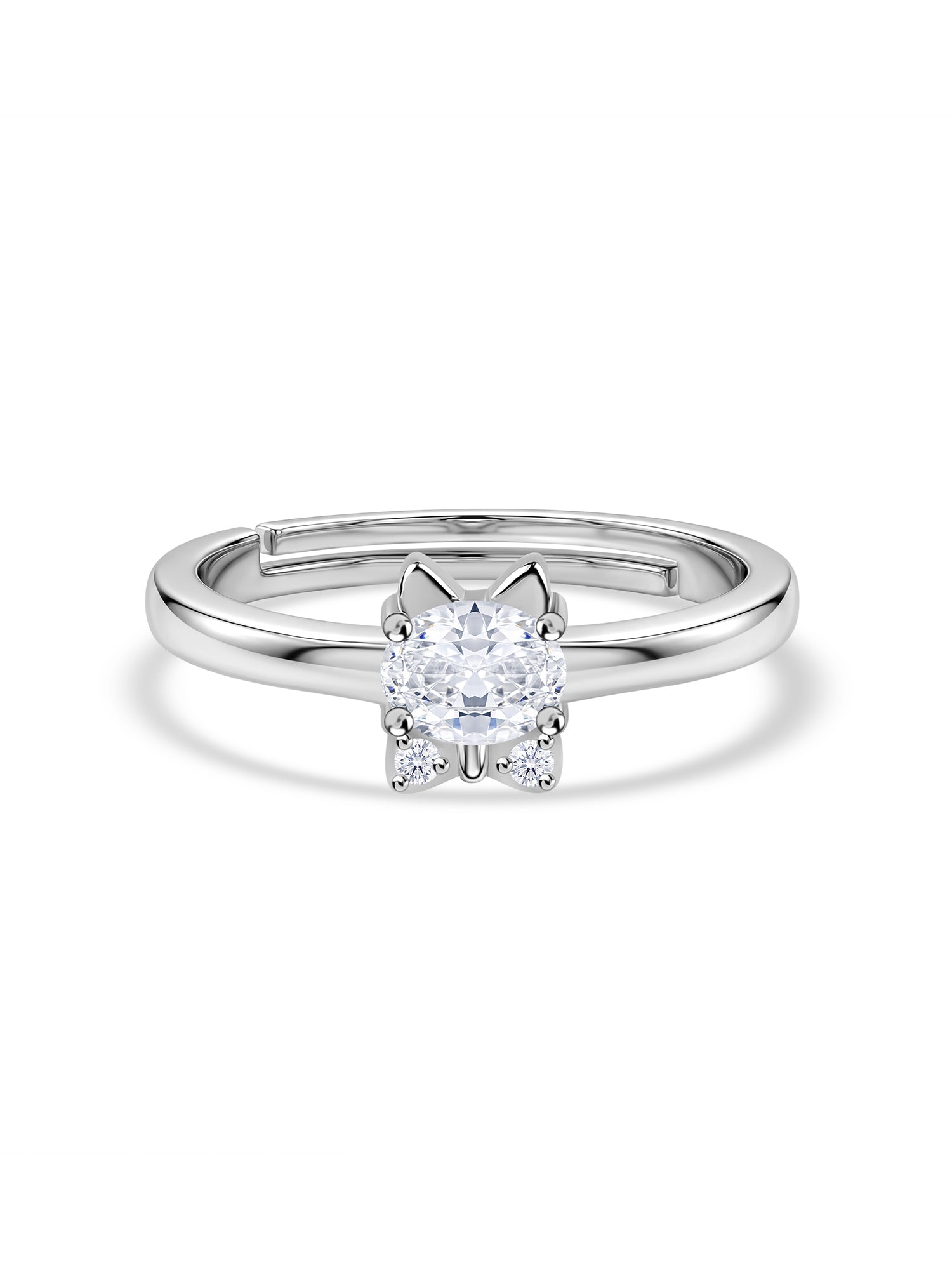 Kitten American Diamond Silver Adjustable Ring for Women