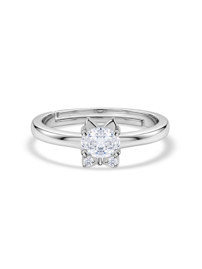 Kitten American Diamond Silver Adjustable Ring for Women