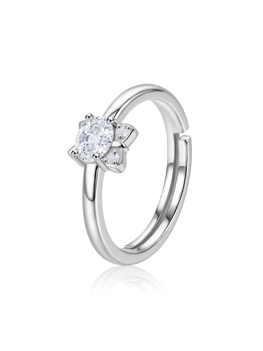 Kitten American Diamond Silver Adjustable Ring for Women