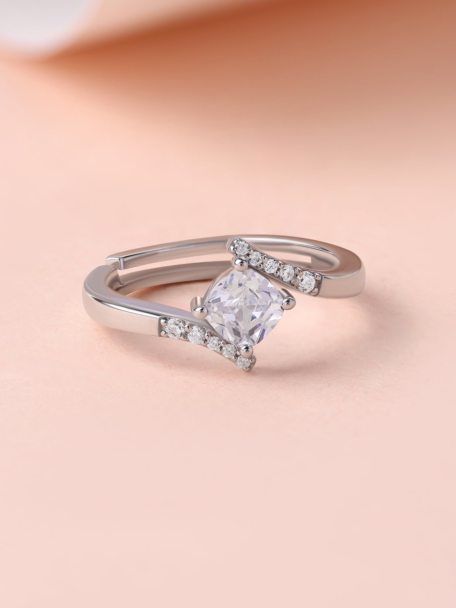 American Diamond Bypass Silver Adjustable Ring for Women