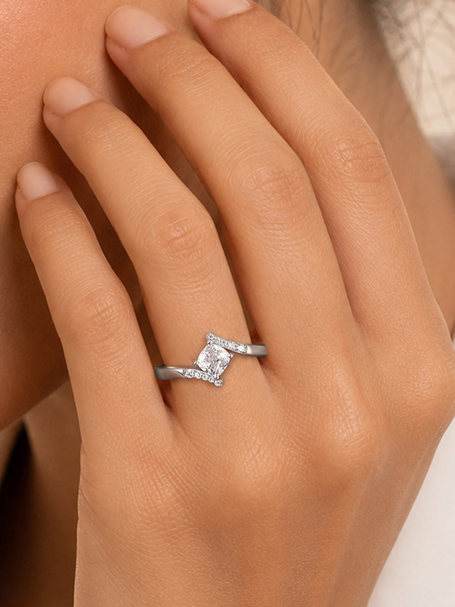 American Diamond Bypass Silver Adjustable Ring for Women