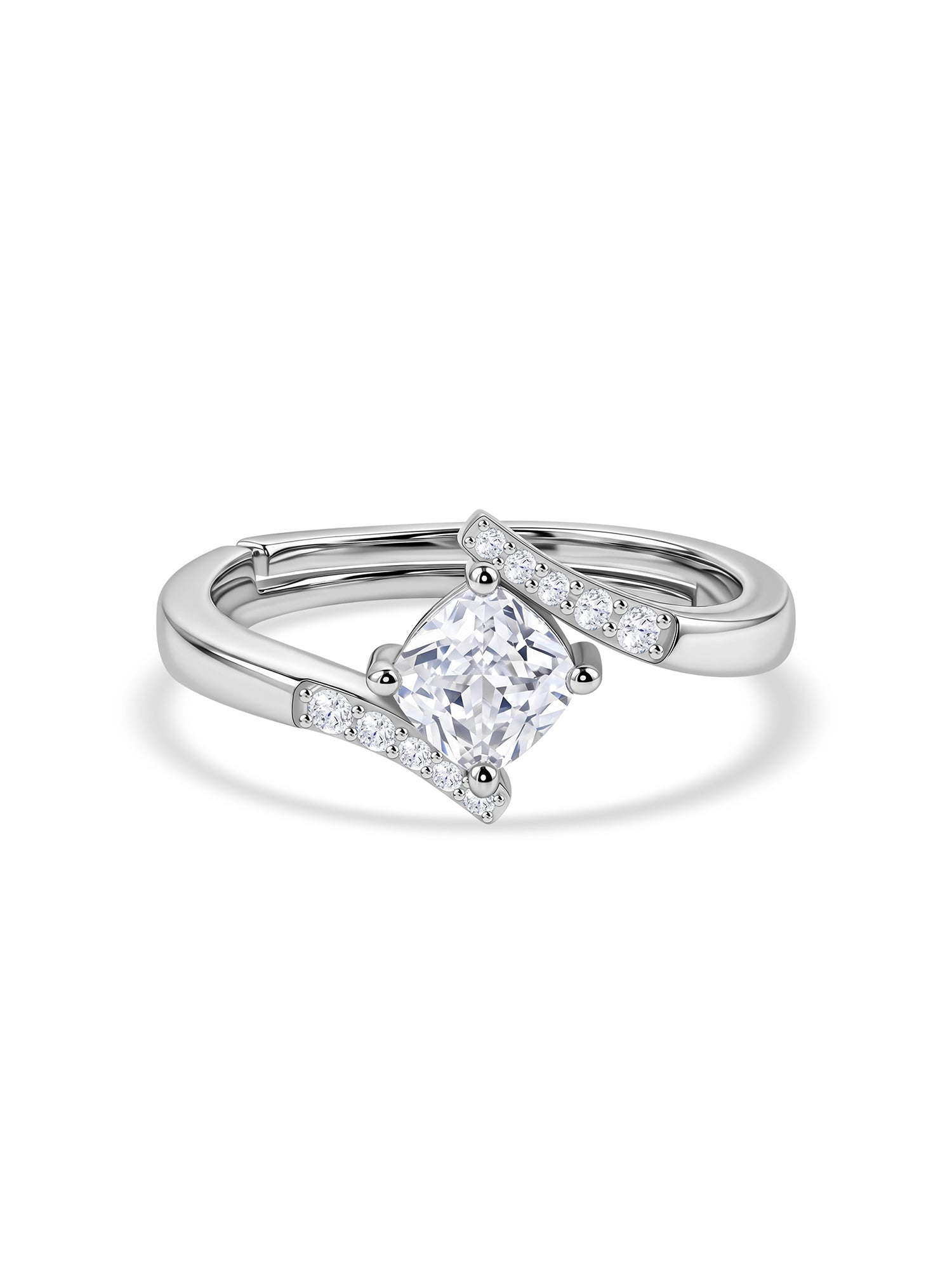 American Diamond Bypass Silver Adjustable Ring for Women