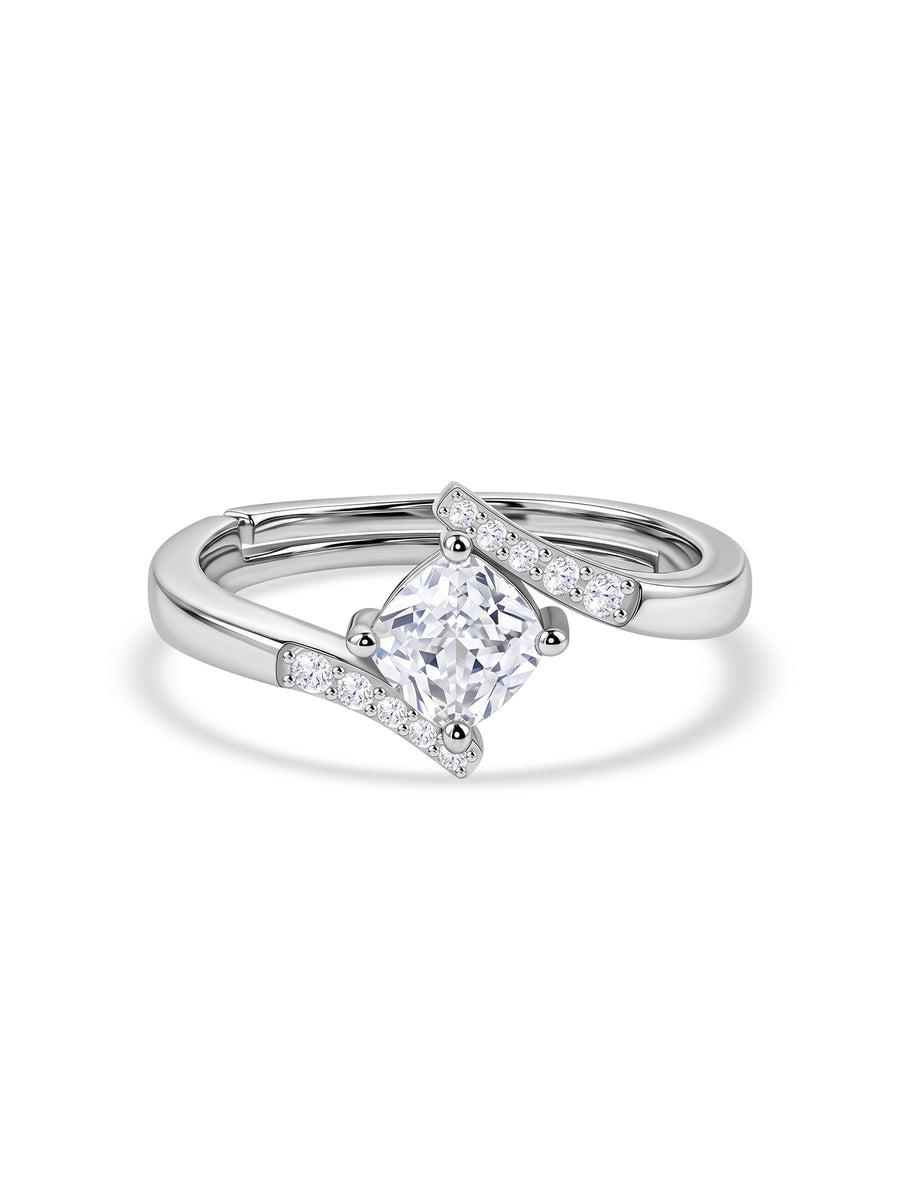 American Diamond Bypass Silver Adjustable Ring for Women