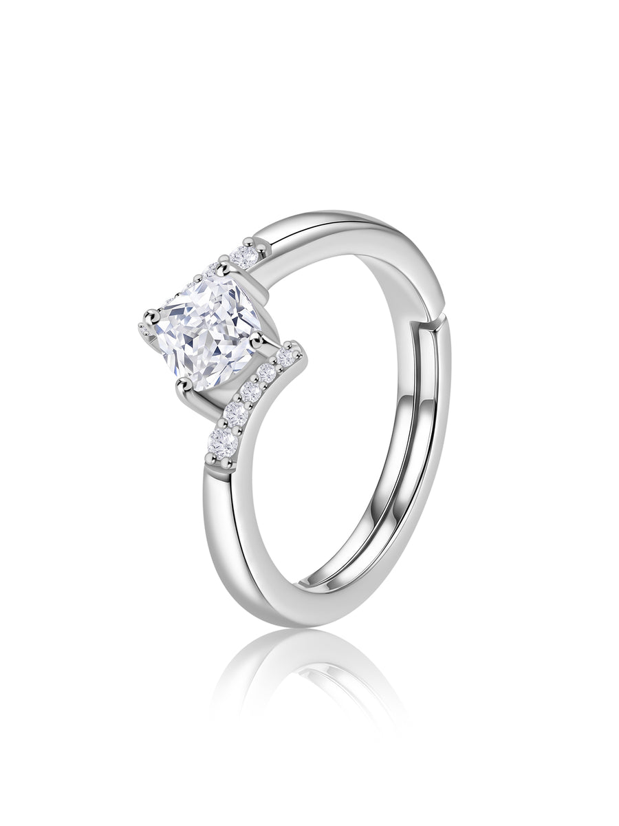 American Diamond Bypass Silver Adjustable Ring for Women