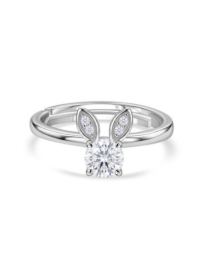 Bunny American Diamond Silver Adjustable Ring for Women