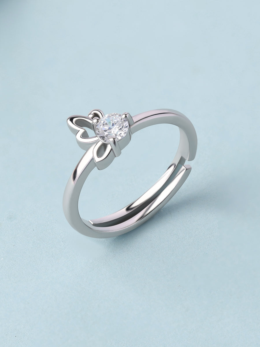 American Diamond Butterfly Adjustable Silver Ring for Women