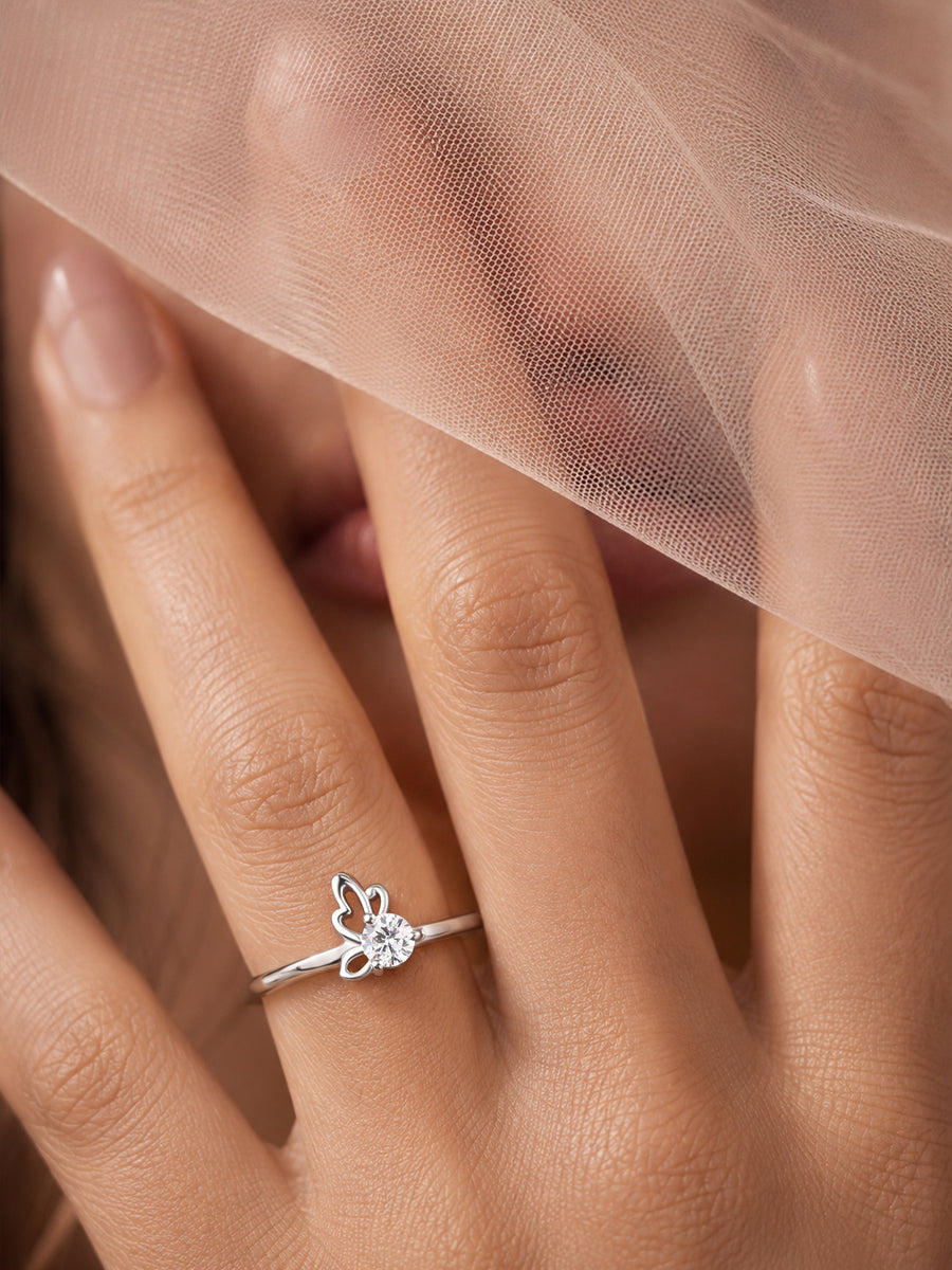 American Diamond Butterfly Adjustable Silver Ring for Women