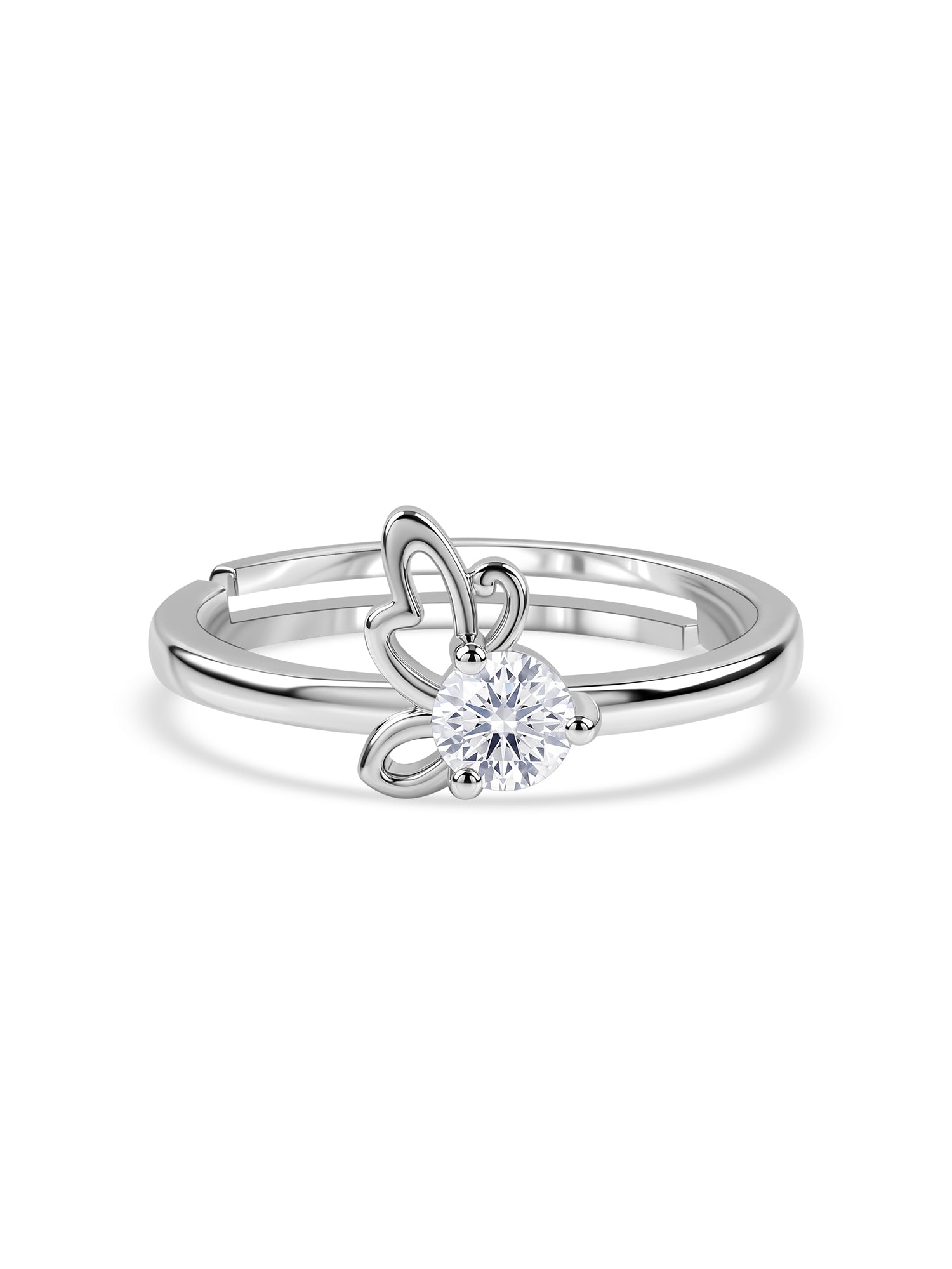 American Diamond Butterfly Adjustable Silver Ring for Women