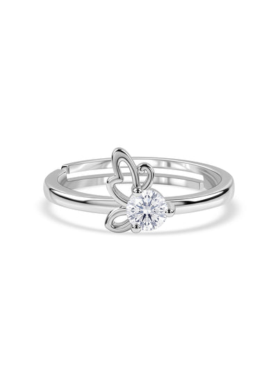 American Diamond Butterfly Adjustable Silver Ring for Women