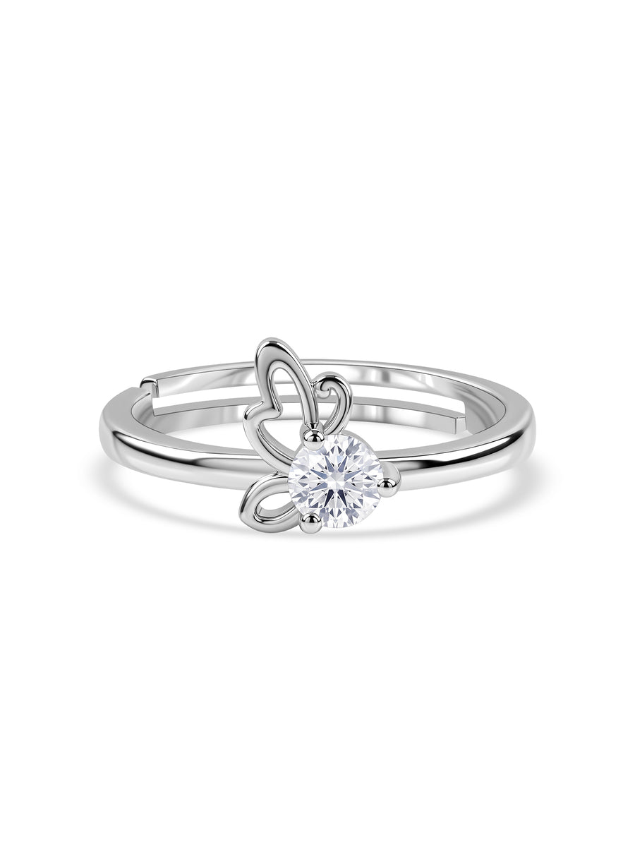 American Diamond Butterfly Adjustable Silver Ring for Women