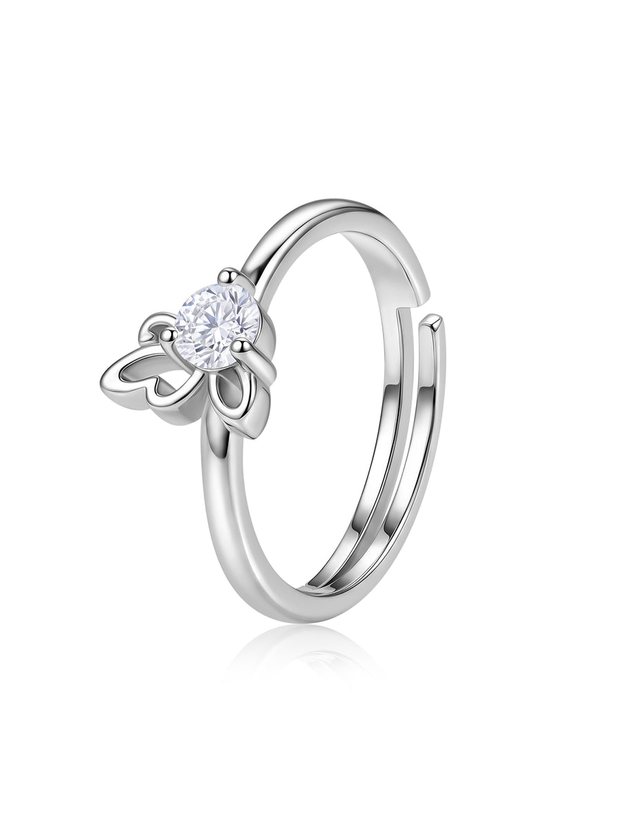 American Diamond Butterfly Adjustable Silver Ring for Women