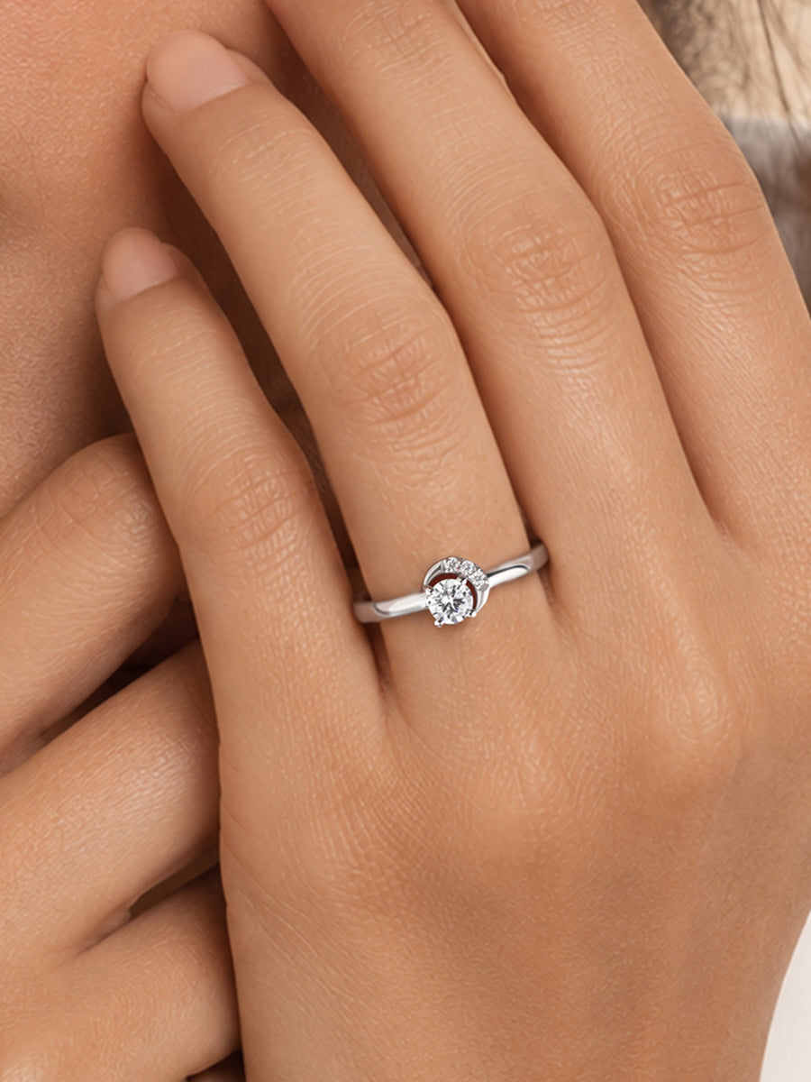 Crescent Moon American Diamond Adjustable Silver Ring for Women