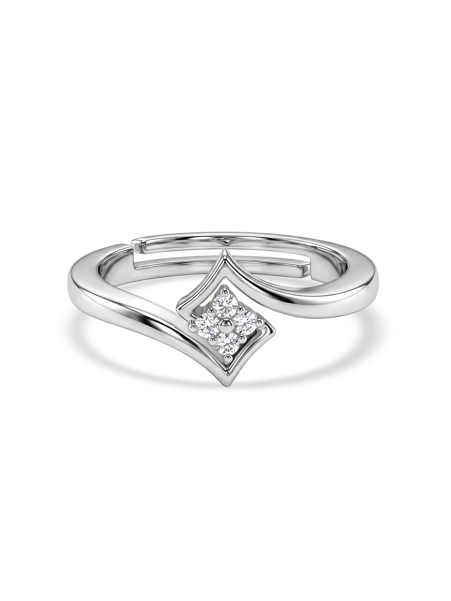Silver American Diamond Kite Adjustable Ring - front view