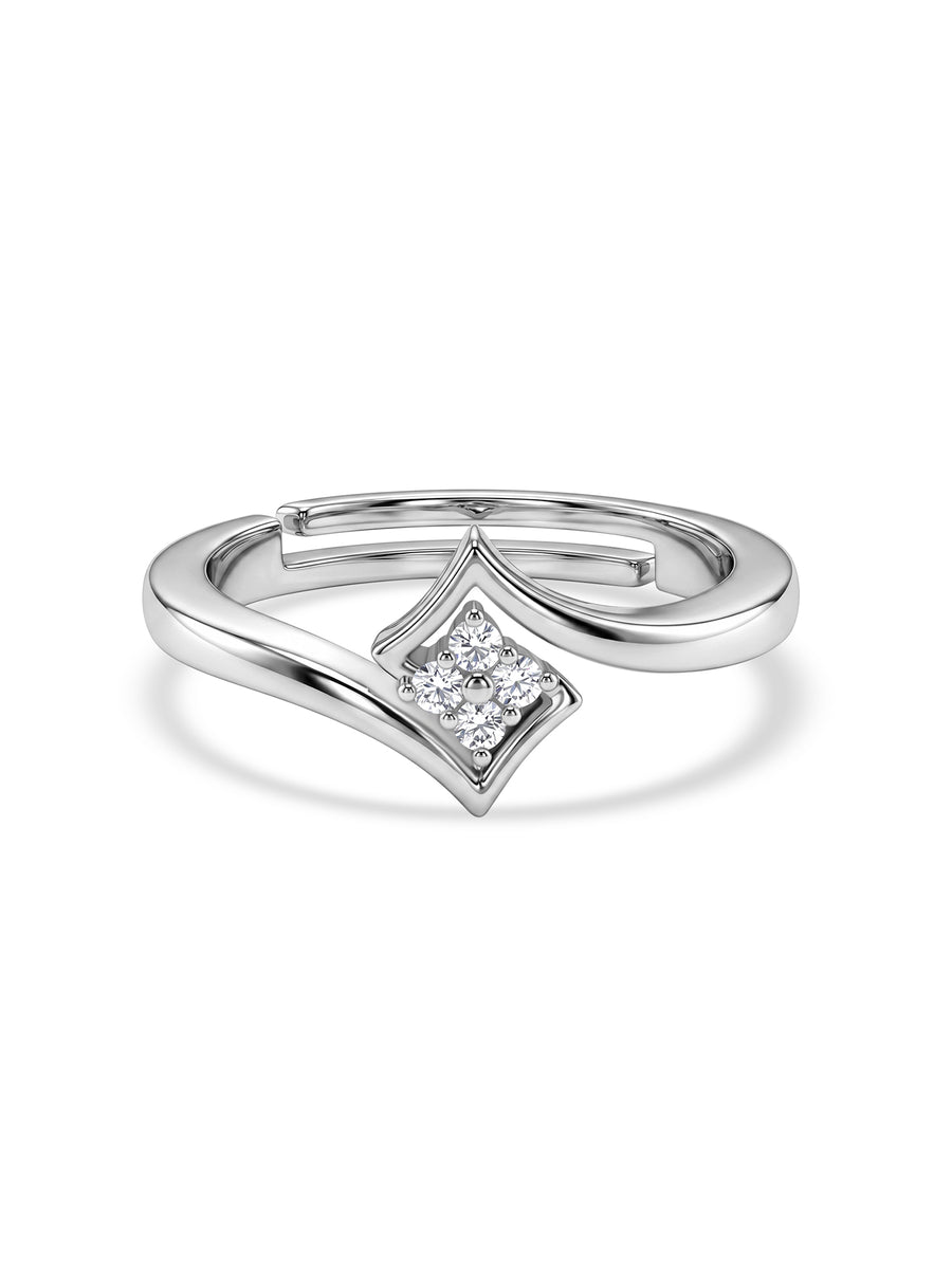 Silver American Diamond Kite Adjustable Ring - front view