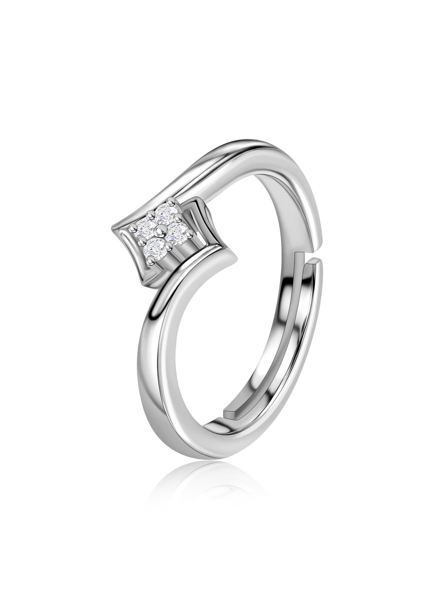 Silver American Diamond Kite Adjustable Ring - side view