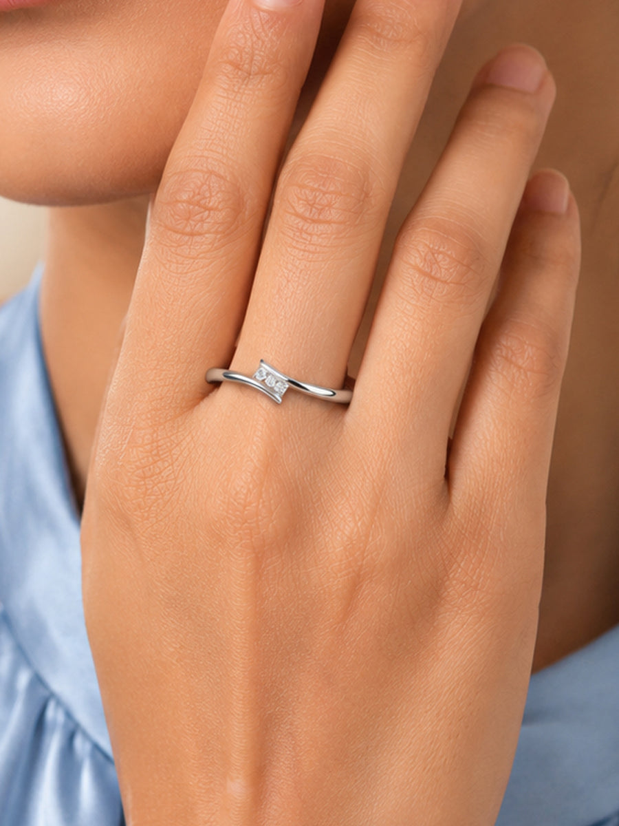 925 Silver American Diamond Trio Adjustable Ring for Women
